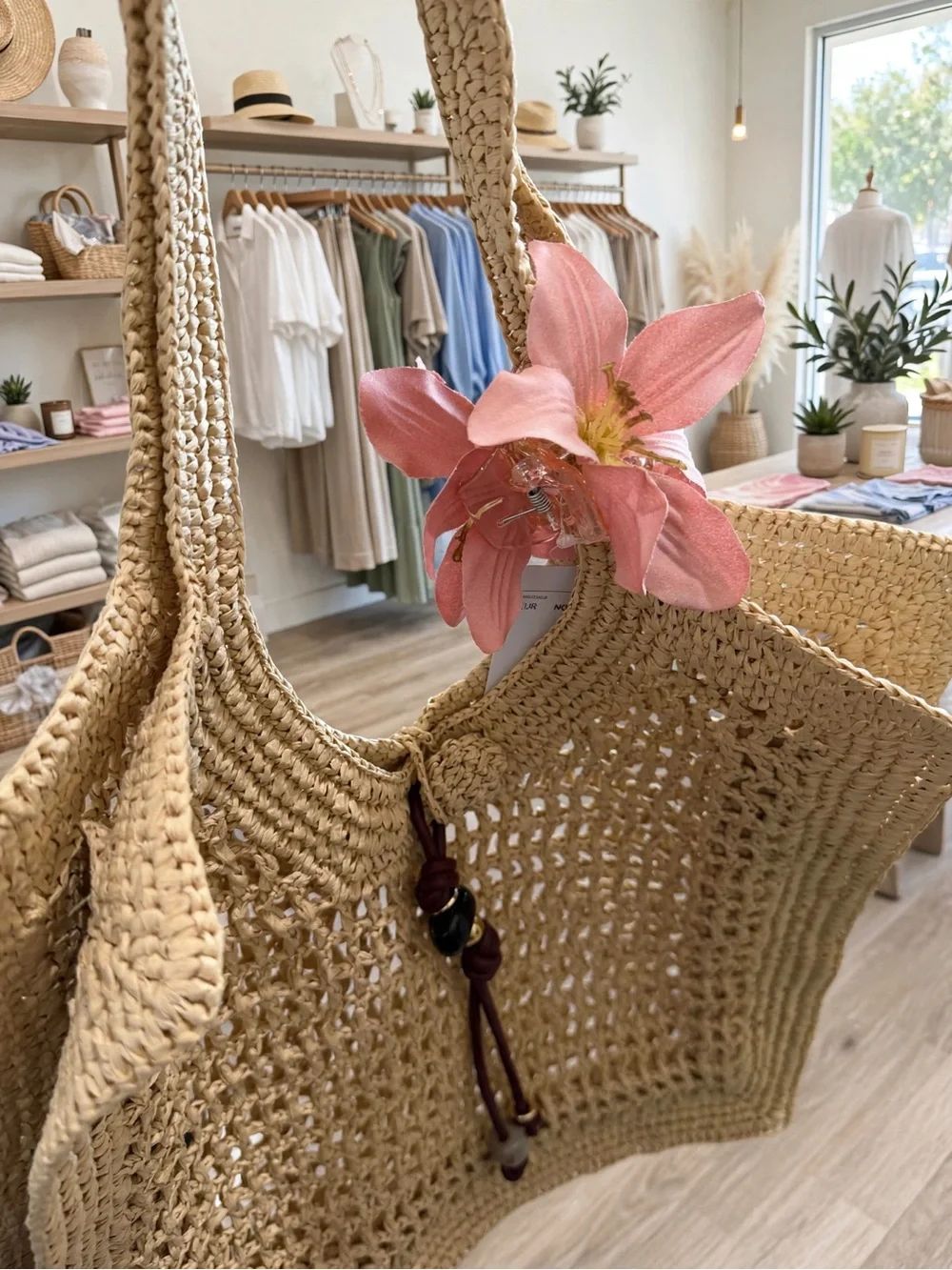 Summer Boho Set - Raffia Pom Pom Sandals + Large Straw Beach tote